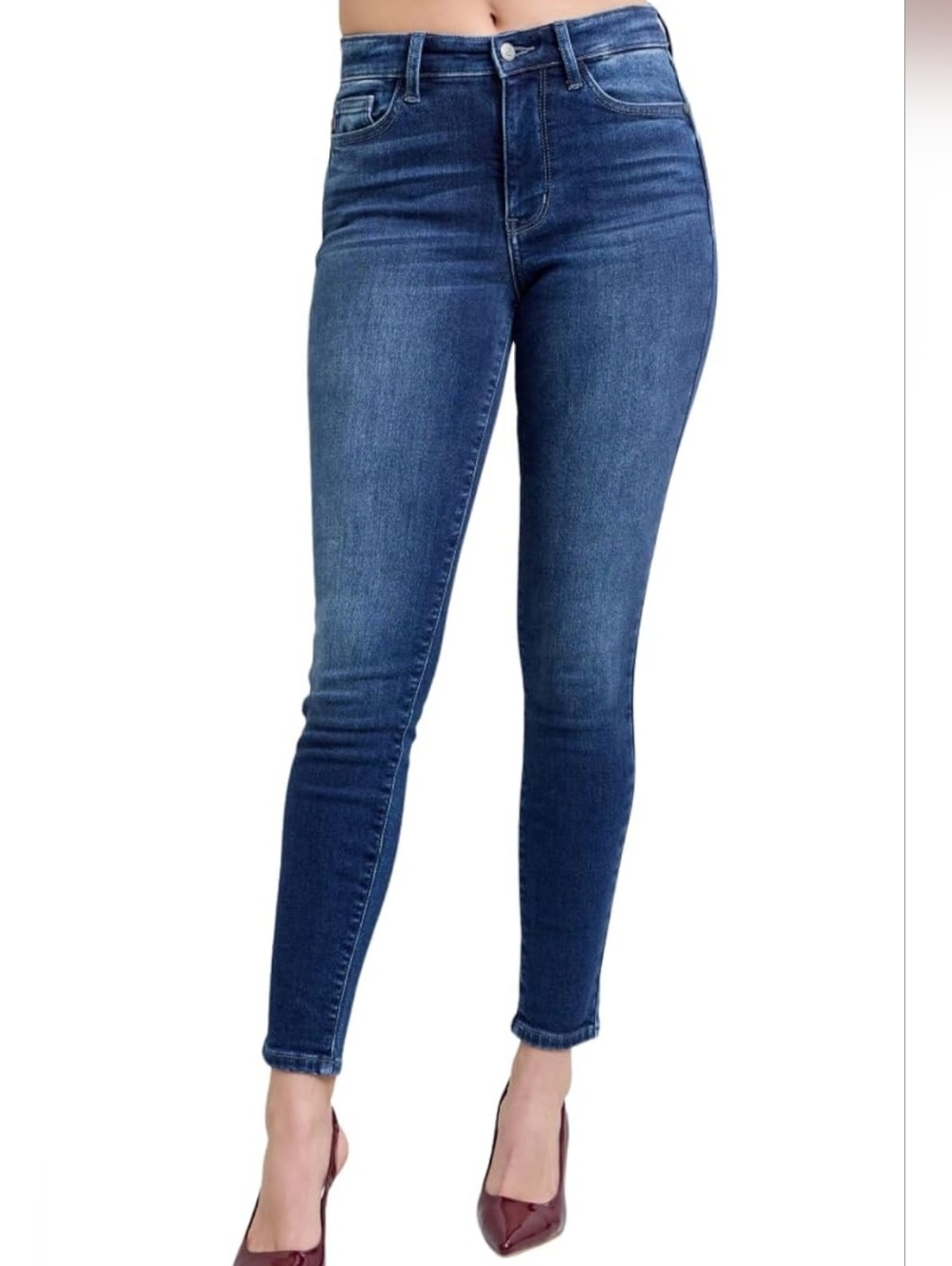 Judy Blue Women's Skinny Jeans Medium Wash Blue Denim Stretch Button Zip Pockets